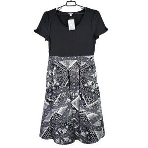 Womens LuLaRoe Black & White Paisley Riley Midi Dress Polyester Stretch Size 2XL